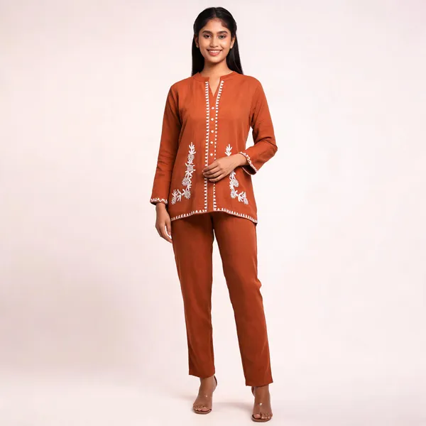 Rust_Cotton_Full_Sleeve_Co-Ord_Set_For_Women