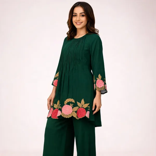 Dark_Green_Cotton_Kurta_Pant_Set_For_Women