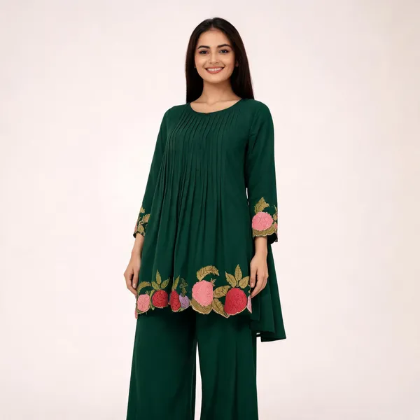 Dark_Green_Cotton_Kurta_Pant_Set_For_Women