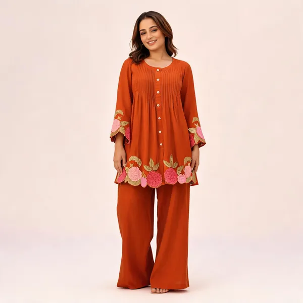 Orange_Cotton_Kurta_Pant_Set_For_Women