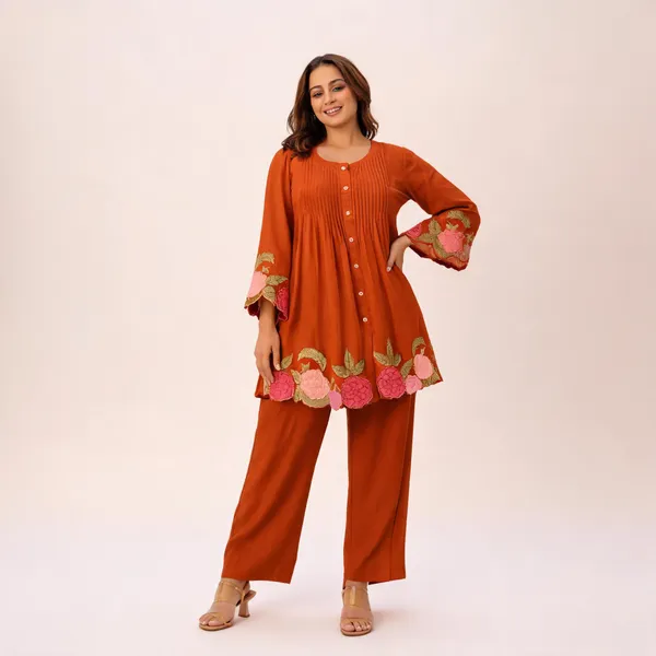 Orange_Cotton_Kurta_Pant_Set_For_Women