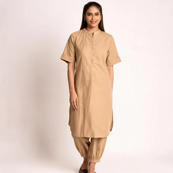 Beige_Cotton_Pathani_Set_For_Women