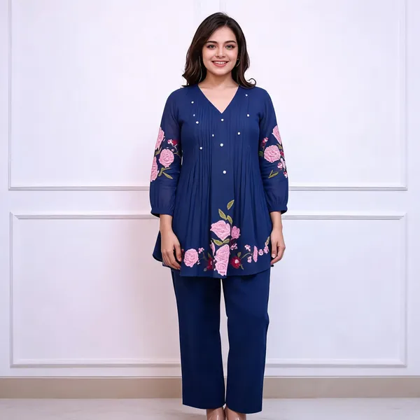 Navy_Blue_Cotton_Kurta_Pant_Set_For_Women