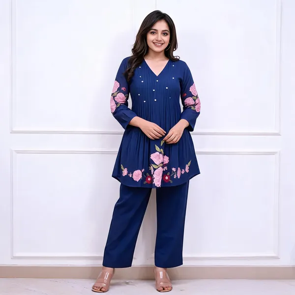 Navy_Blue_Cotton_Kurta_Pant_Set_For_Women