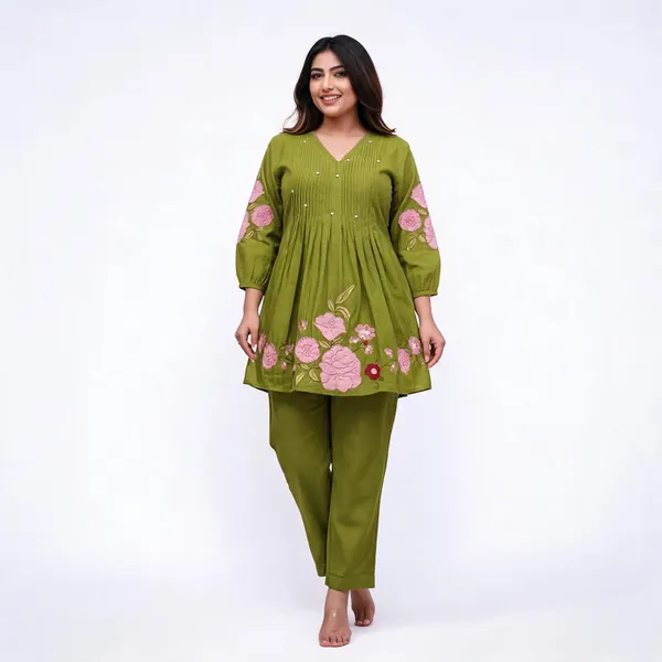 Green_Cotton_Kurta_Pant_Set_For_Women