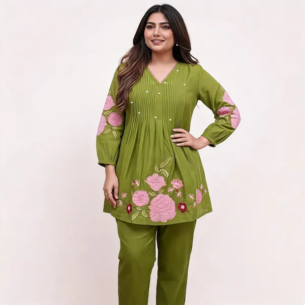 Green_Cotton_Kurta_Pant_Set_For_Women