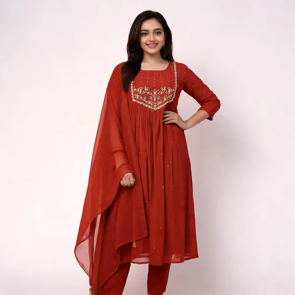 Red_Cotton_3_Piece_Co-Ord_Set_For_Women