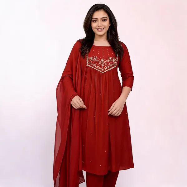 Red_Cotton_3_Piece_Co-Ord_Set_For_Women