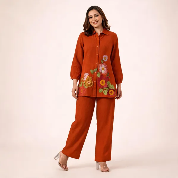 Orange_Cotton_Full_Sleeve_Co-Ord_Set_For_Women