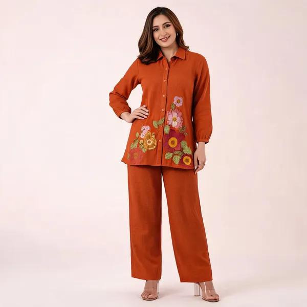 Orange_Cotton_Full_Sleeve_Co-Ord_Set_For_Women