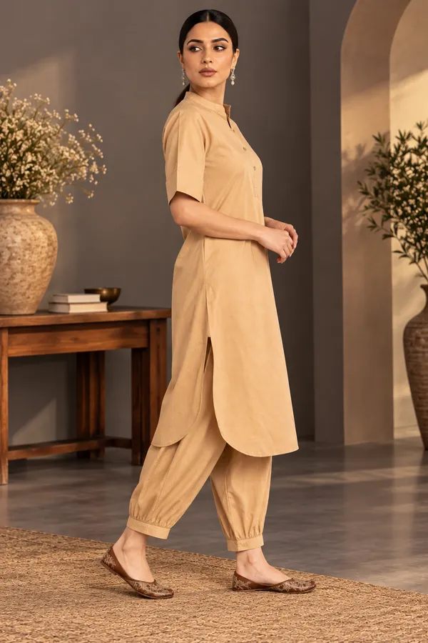Beige_Cotton_Pathani_Set_For_Women