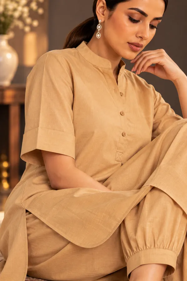 Beige_Cotton_Pathani_Set_For_Women