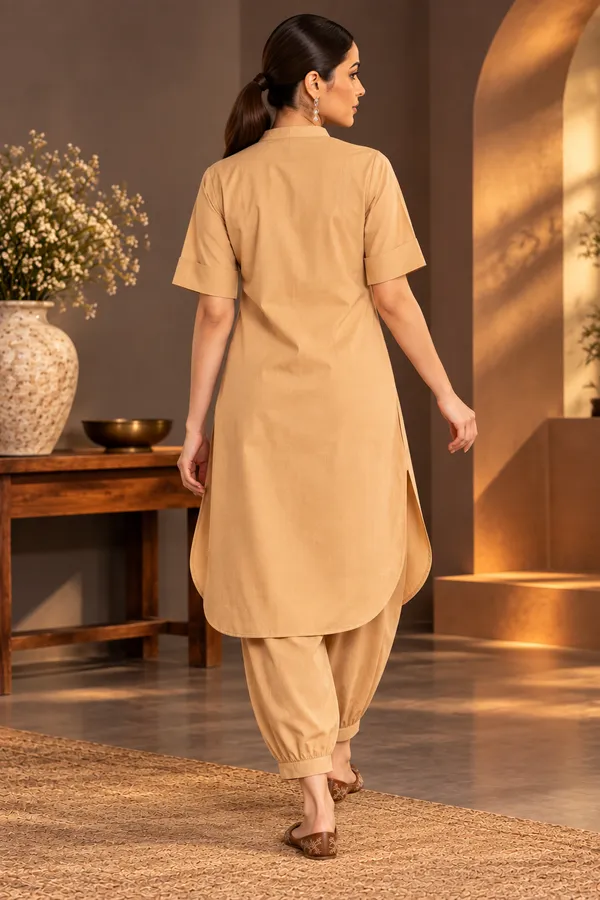 Beige_Cotton_Pathani_Set_For_Women