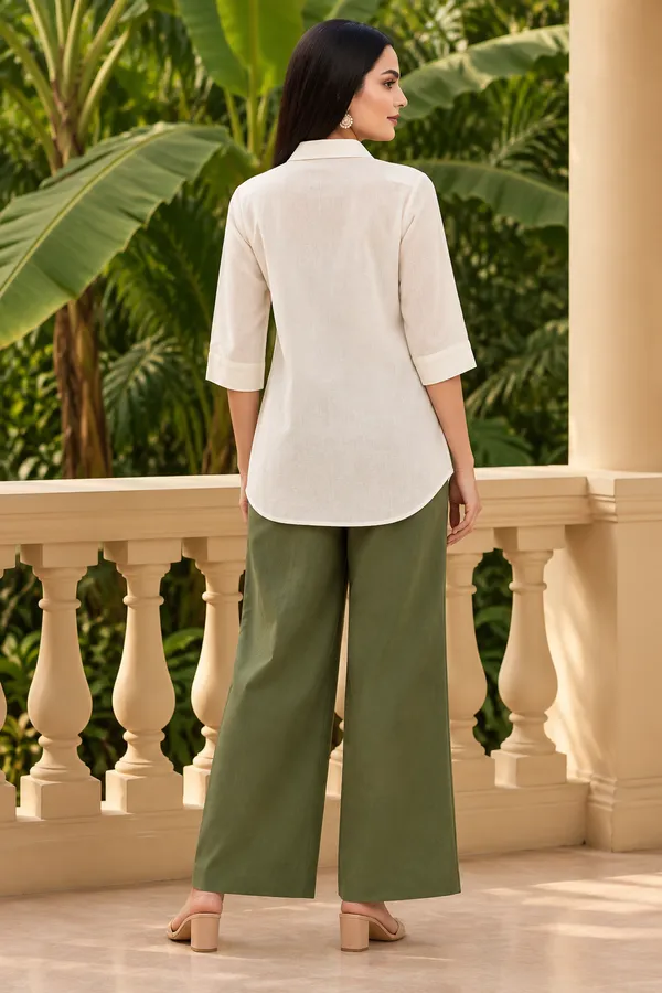 White_Olive_Green_Cotton_Co-Ord_Set_For_Women