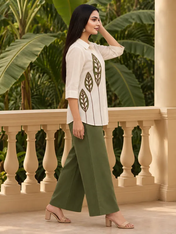 White_Olive_Green_Cotton_Co-Ord_Set_For_Women