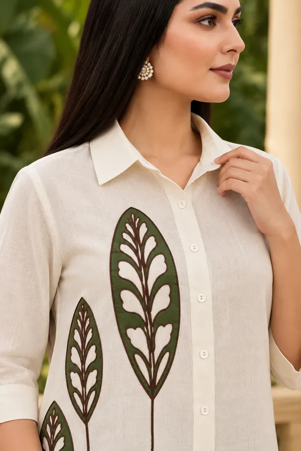 White_Olive_Green_Cotton_Co-Ord_Set_For_Women
