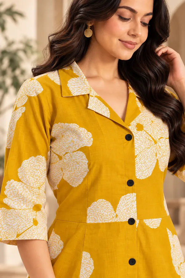Yellow_Cotton_Half_Shoulder_Kurti_For_Women