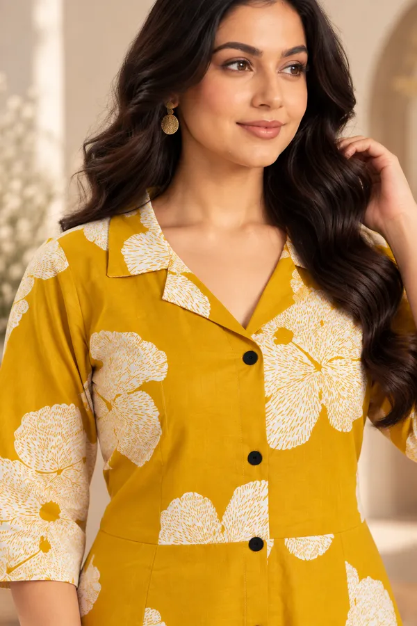 Yellow_Cotton_Half_Shoulder_Kurti_For_Women