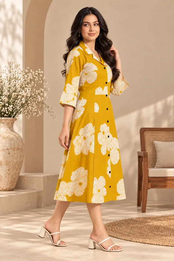 Yellow_Cotton_Half_Shoulder_Kurti_For_Women