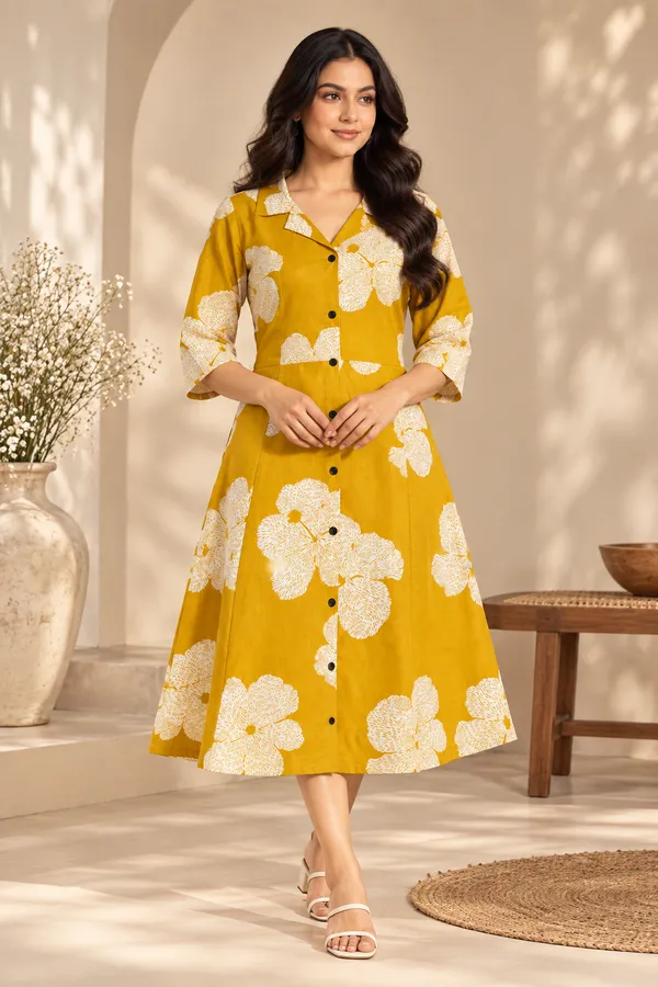 Yellow_Cotton_Half_Shoulder_Kurti_For_Women