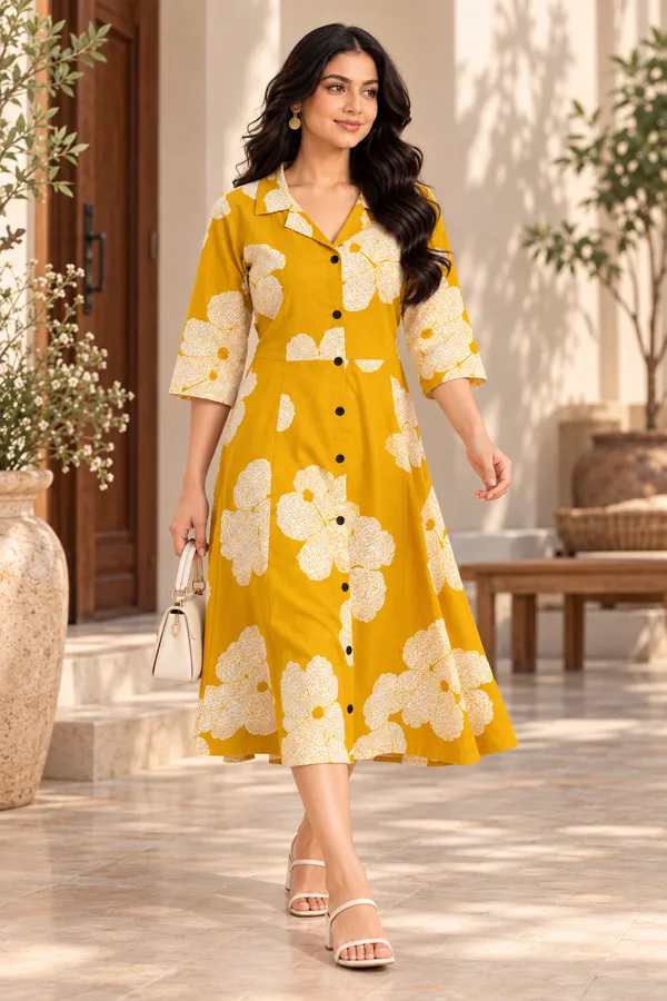 Yellow_Cotton_Half_Shoulder_Kurti_For_Women