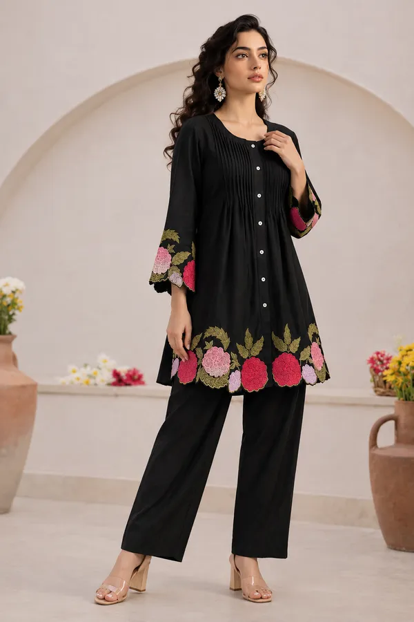 Black_Cotton_Kurta_Pant_Set_For_Women