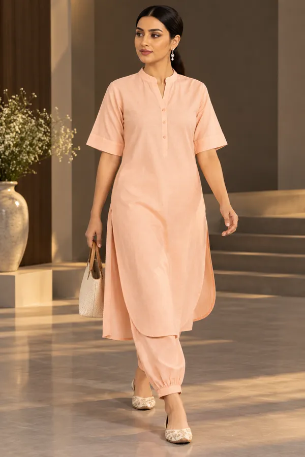Peach_Cotton_Pathani_Set_For_Women