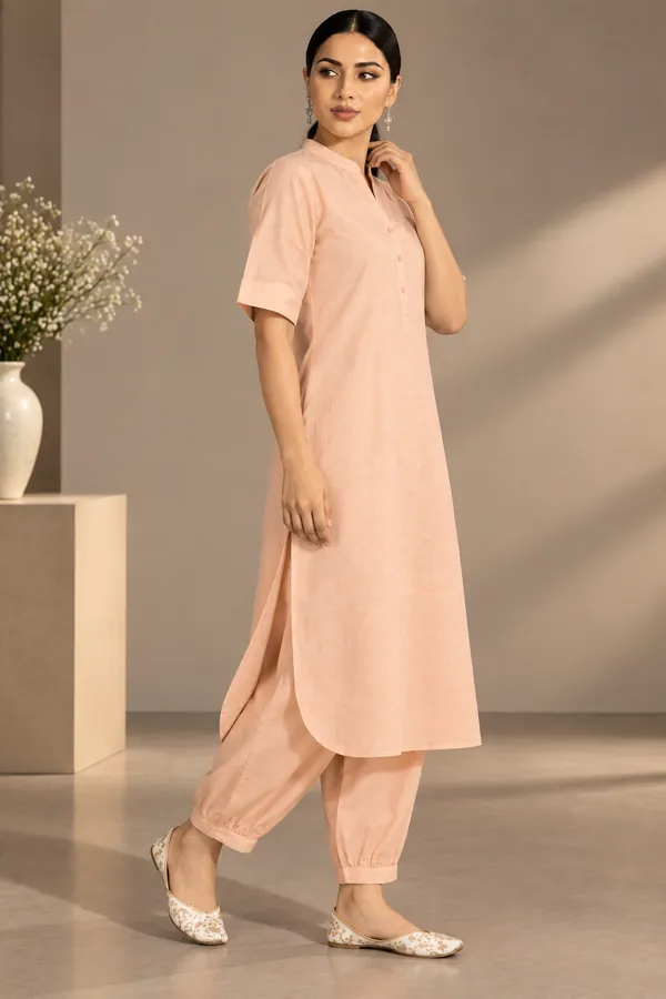 Peach_Cotton_Pathani_Set_For_Women