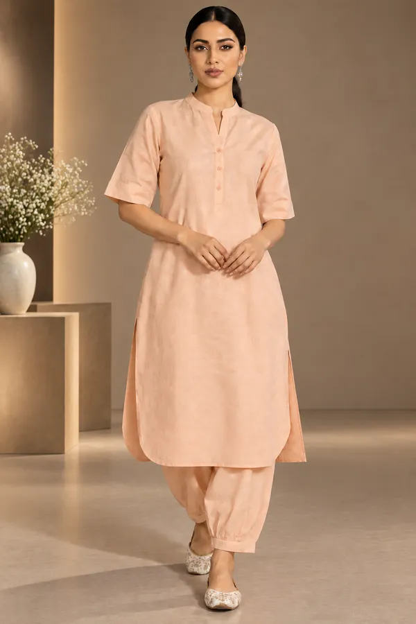 Peach_Cotton_Pathani_Set_For_Women