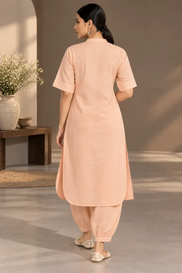 Peach_Cotton_Pathani_Set_For_Women
