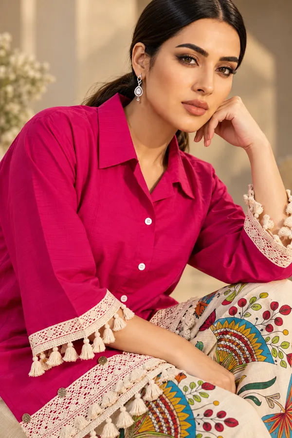 Pink_Cotton_Short_Kurta_Pant_Set_For_Women