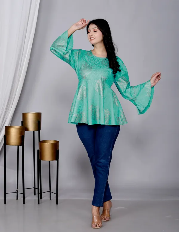 Sky_Blue_Rayon_Top/Short_Kurti_For_Women