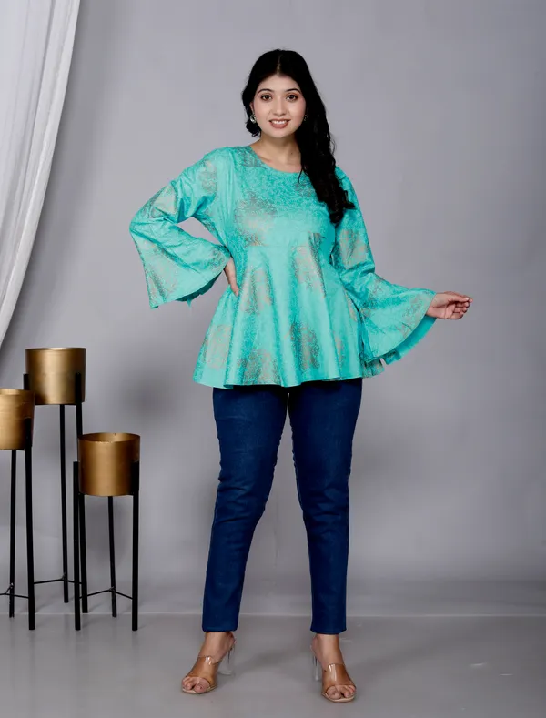 Sky_Blue_Rayon_Top/Short_Kurti_For_Women
