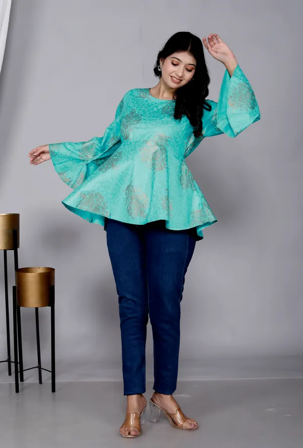 Sky_Blue_Rayon_Top/Short_Kurti_For_Women