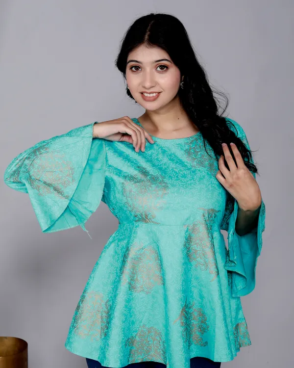 Sky_Blue_Rayon_Top/Short_Kurti_For_Women