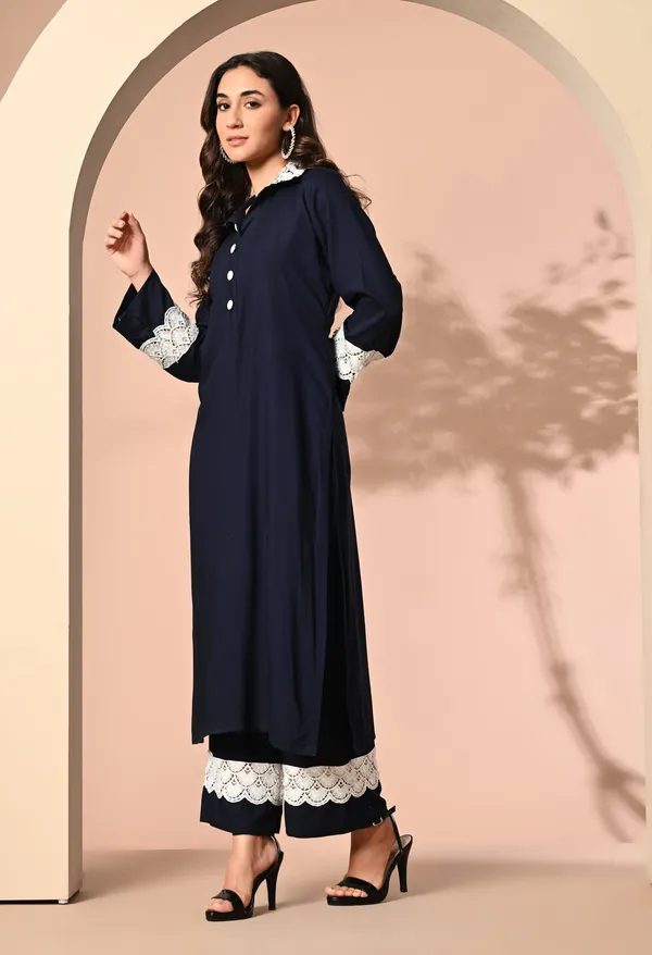 Black_Rayon_Ethnic_Kurta_And_Pant_Set_For_Women