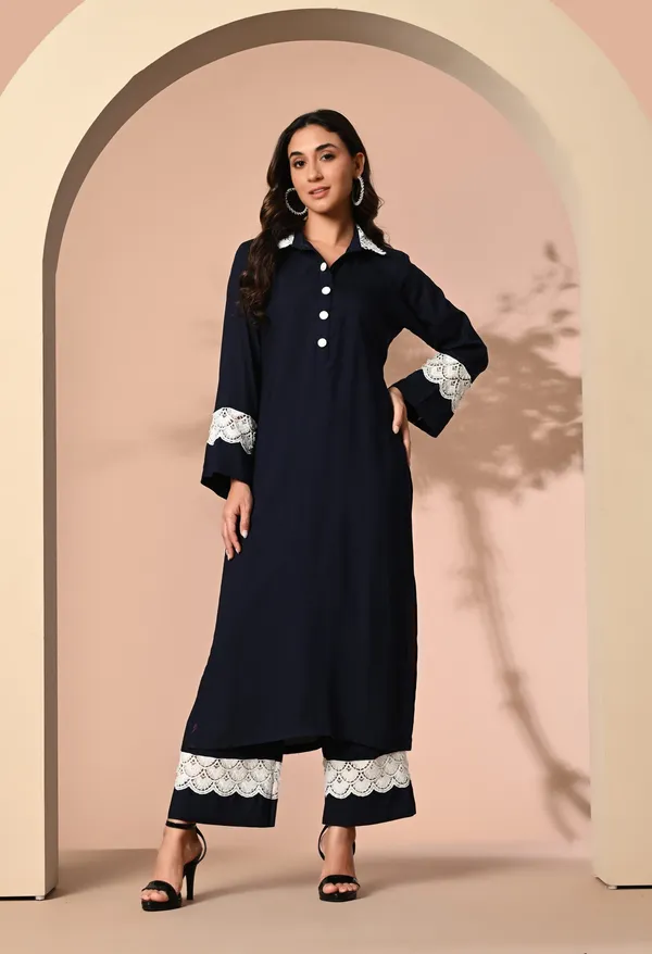 Black_Rayon_Ethnic_Kurta_And_Pant_Set_For_Women