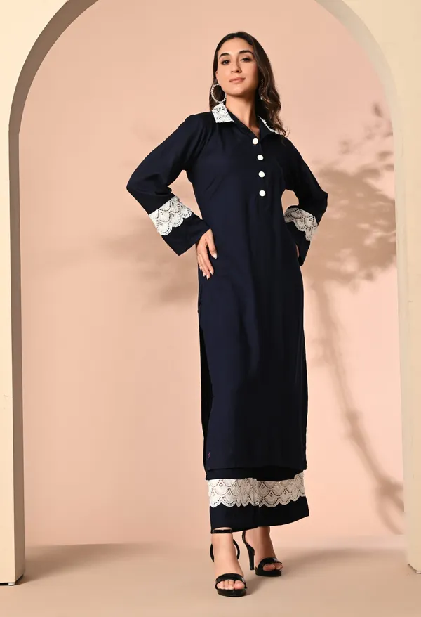 Black_Rayon_Ethnic_Kurta_And_Pant_Set_For_Women