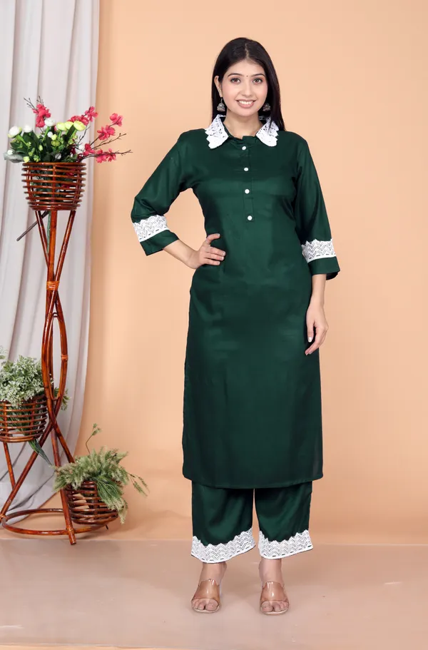Dark_Green_Rayon_Ethnic_Kurta_And_Pant_Set_For_Women