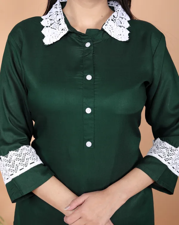 Dark_Green_Rayon_Ethnic_Kurta_And_Pant_Set_For_Women