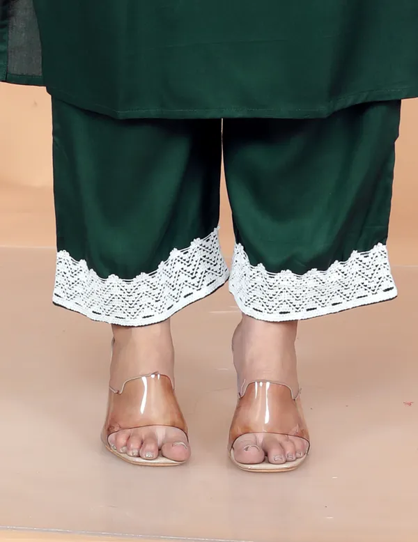 Dark_Green_Rayon_Ethnic_Kurta_And_Pant_Set_For_Women