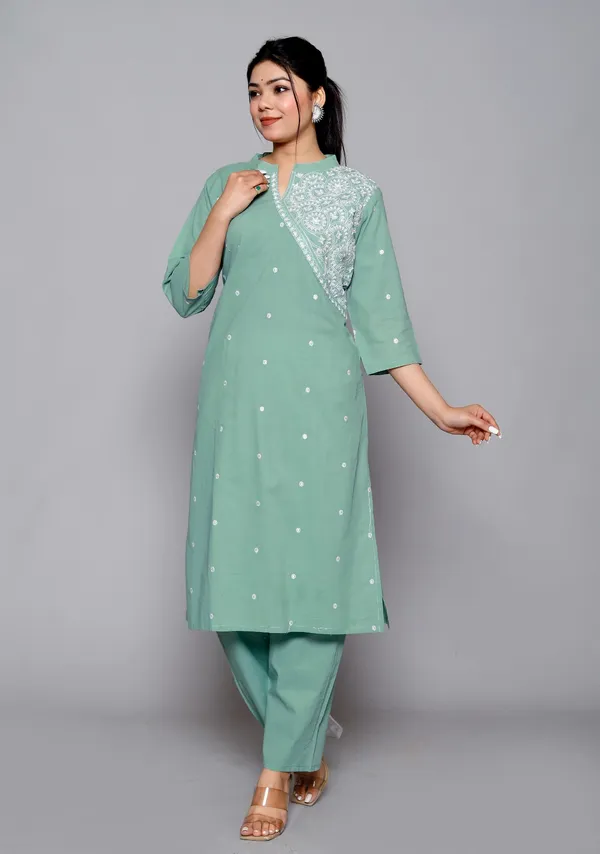 Green_Cotton_Blend_Regular_Kurta_|_Push_Premium_For_Women