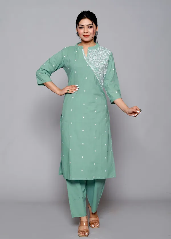 Green_Cotton_Blend_Regular_Kurta_|_Push_Premium_For_Women