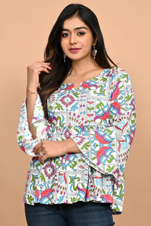 White_Rayon_Kurta_Top/Short_Kurti_For_Women
