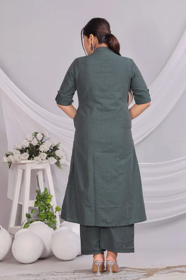 Green_Khadi_Cotton_Ethnic_Kurta_And_Pant_Set_For_Women