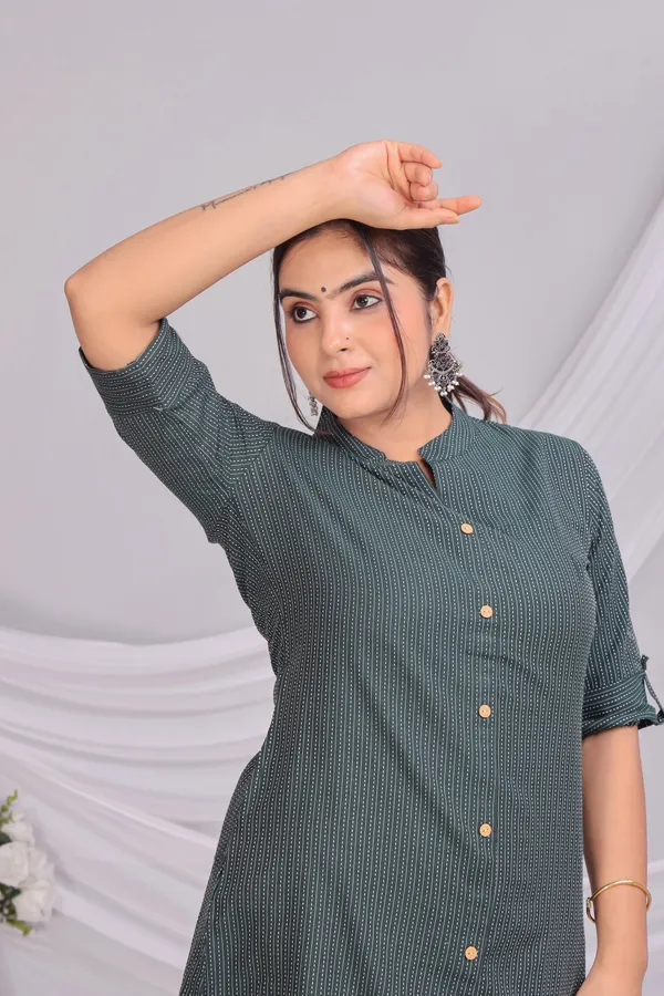 Green_Khadi_Cotton_Ethnic_Kurta_And_Pant_Set_For_Women