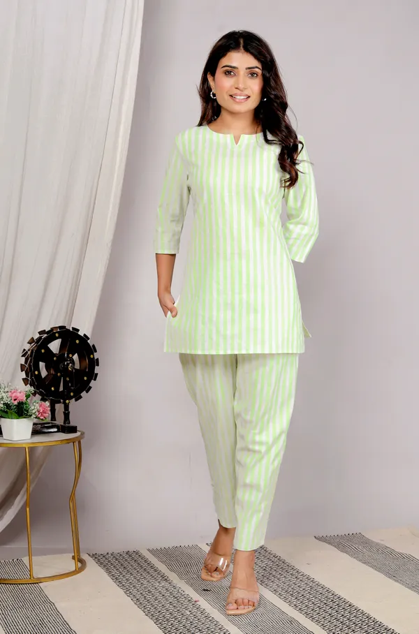 White_Green_Strip_Co-Ord_Set