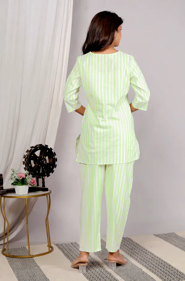 White_Green_Strip_Co-Ord_Set