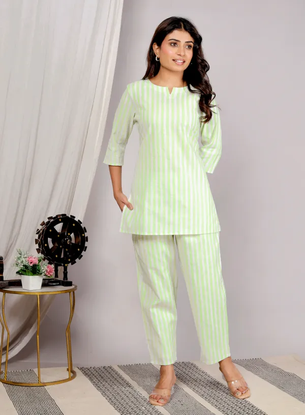 White_Green_Strip_Co-Ord_Set