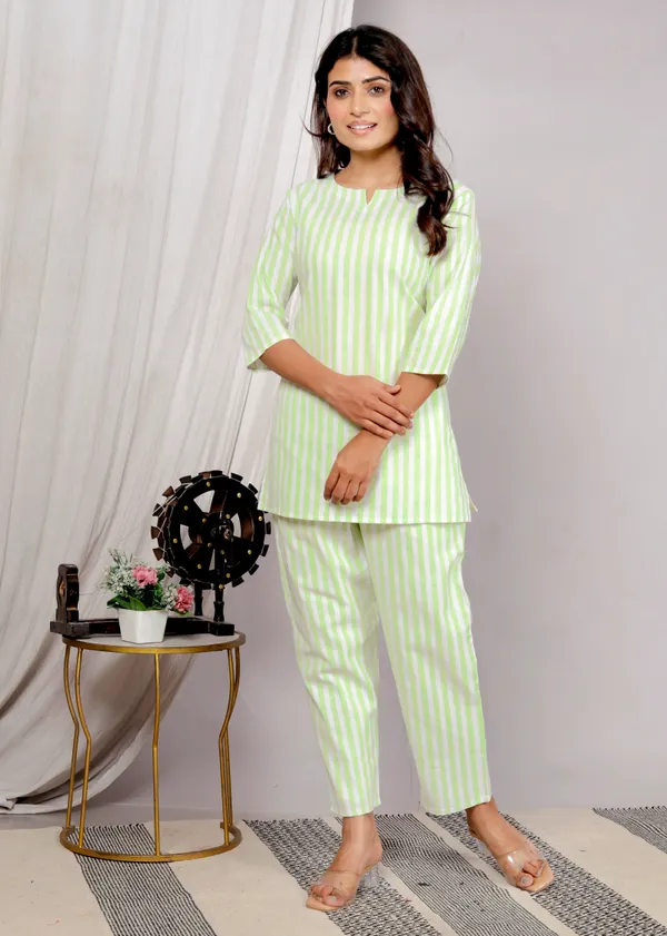 White_Green_Strip_Co-Ord_Set